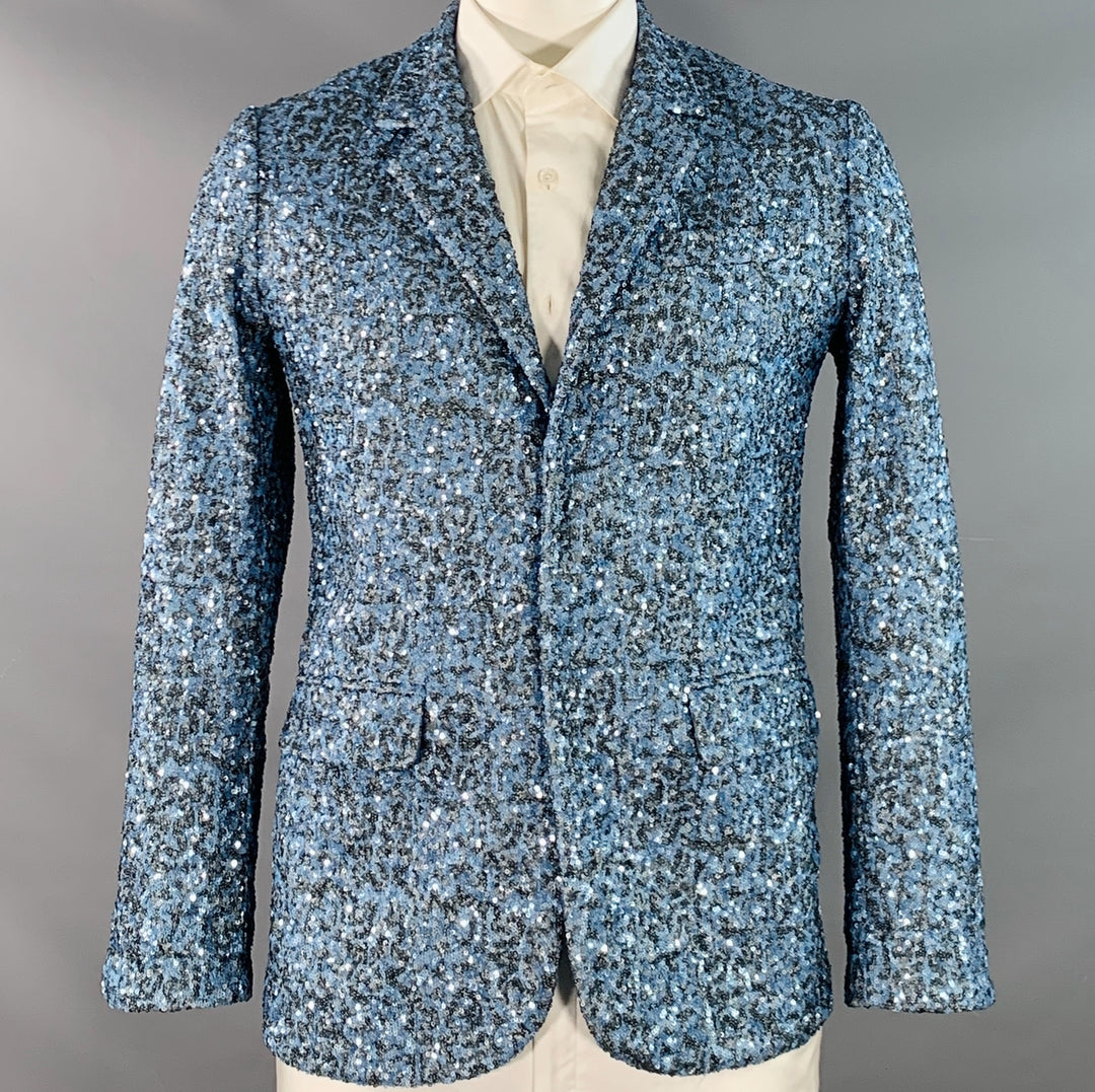 ZADIG & VOLTAIRE Size 42 Vanille Blue Grey Sequined Polyester Sport Coat