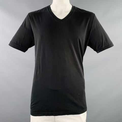 T-shirt DOLCE & GABBANA taille 44 en jersey de coton noir, col en V, aspect vieilli