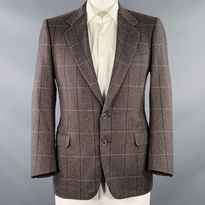 LARUSMIANI Size 42 Brown Black Beige Window Pane Cashmere Sport Coat