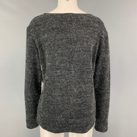LOES HINSE Size L Grey Silver Metallic Boat Neck Pullover