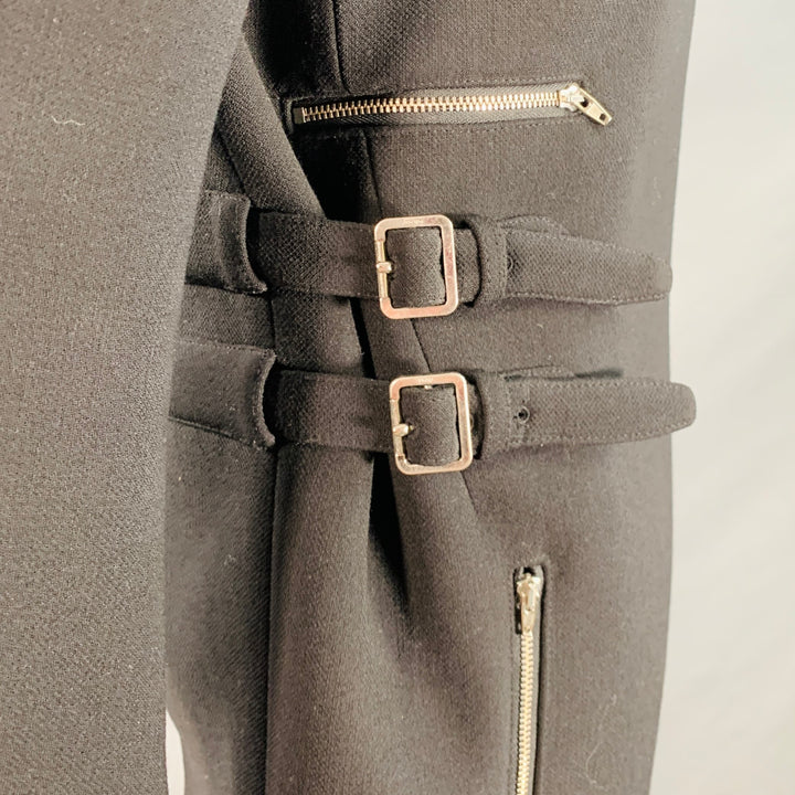 CELINE Size 4 Black Wool Zippers Detail Bondage Coat