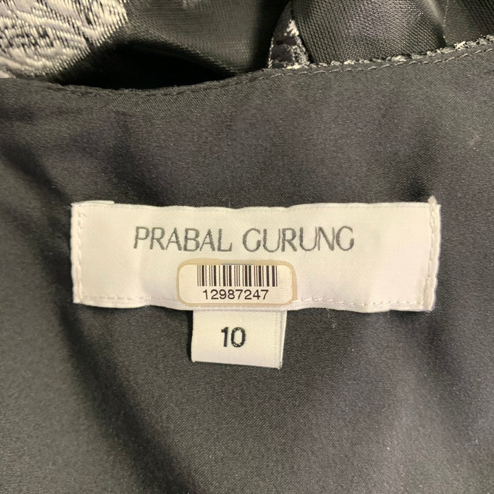 PRABAL GURUNG Size 10 Black Silver Polyester Floral A-Line Cocktail Dress