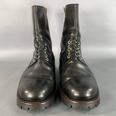 GIANNI VERSACE Size 10 Black Solid Leather Combat Boots
