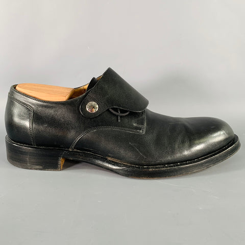 HERMES Size 10 Black Leather Monk Strap Lace-Up Shoes