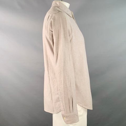 WINGS + HORNS Size L Grey Cotton One Pocket Button Down Collar Long Sleeve Shirt