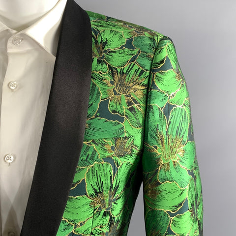 STATEMENT Chest Size 38 Green Gold Jacquard Wool Shawl Collar Sport Coat