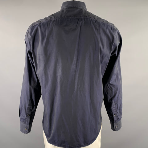 LUCIANO BARBERA Size L Navy Embroidery Long Sleeve Shirt