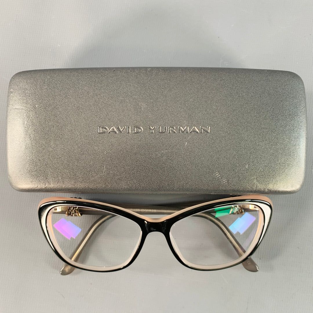 DAVID YURMAN Black Beige Embellished Acetate Narrow Cat Eye Frames Eyewear