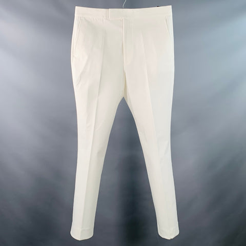 HELMUT LANG Size 32 White Cotton Blend Slim Tapered Zip Fly Dress Pants