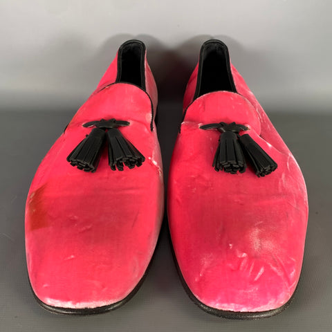 TOM FORD Size 10.5 Pink Black Velvet Tassels Loafers
