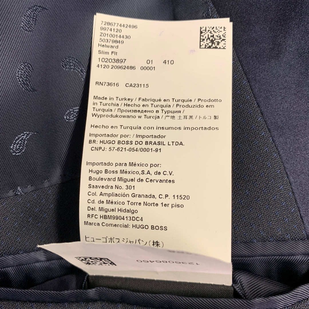HUGO BOSS Size 42 Long Navy Blue Dots Virgin Wool Peak Lapel Sport Coat