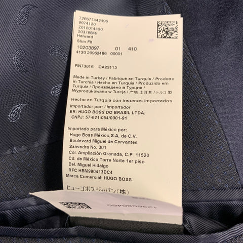 HUGO BOSS Size 42 Long Navy Blue Dots Virgin Wool Peak Lapel Sport Coat