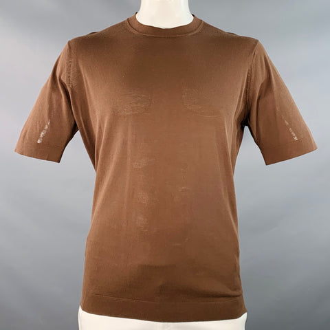 DE PETRILLO Size L Brown Jersey Cotton Short Sleeve Pullover