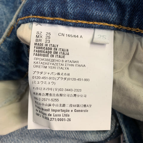 PRADA Size 25 Blue Cotton Washed Wide Leg Boyfriend Jeans