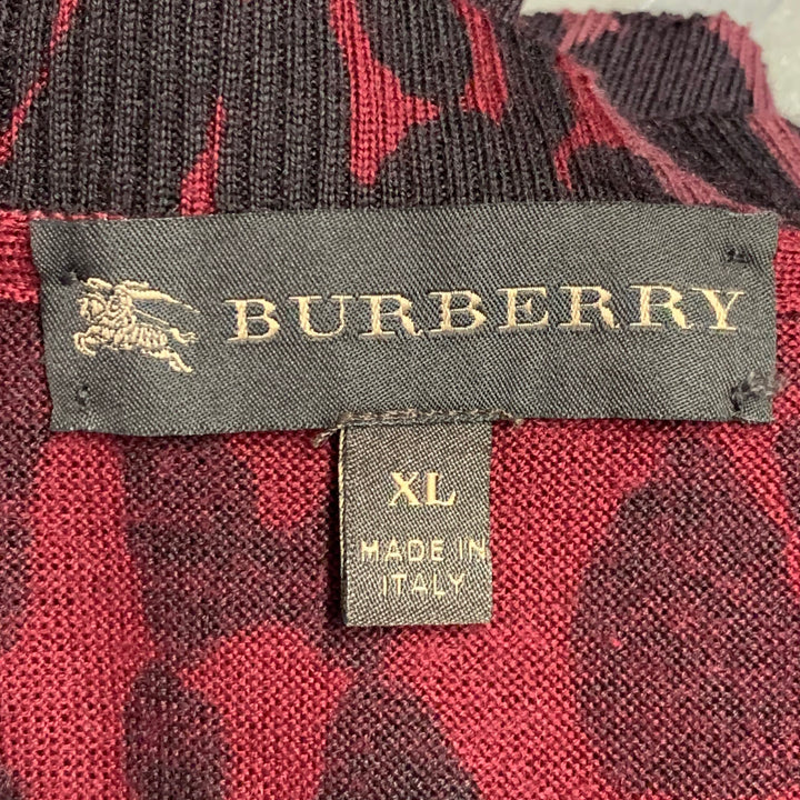 BURBERRY Size XL Red Black Pink Animal Print Wool Silk Crew Neck Pullover