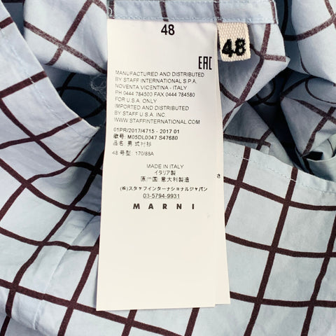 MARNI Size S Blue Brown Window Pane Cotton Button Up Short Sleeve Shirt