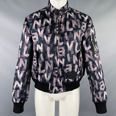 LANVIN Size 40 Grey Black Print Polyamide Blend Bomber Jacket