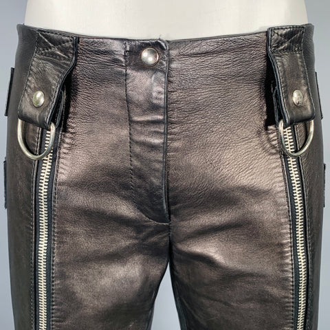 DOLCE & GABBANA SS2000 Size 6 Black Silver Leather Cropped Casual Pants