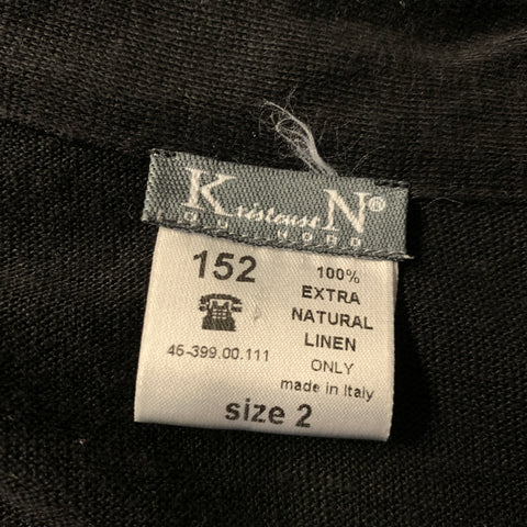 KRISTENSEN DU NORD Size 2 Black Linen Buttonless Henley Pullover