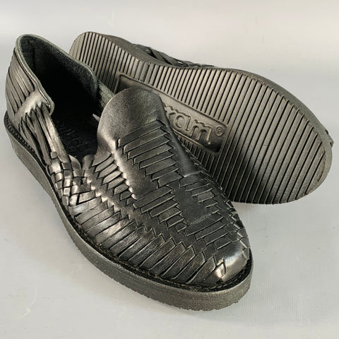 YUKETEN Size 9 Alejandro Black Woven Leather Huarache Loafers