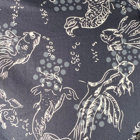 LANVIN Size 39 Navy White Koi Fish Cotton One Pocket Short Sleeve Shirt