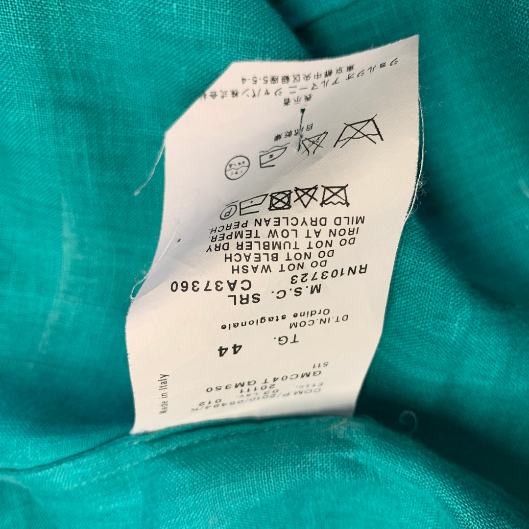 GIORGIO ARMANI Size 8 Teal Linen 3/4 Sleeves Shirt