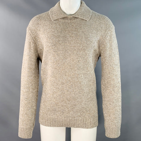 NN07 Size M Beige Grey Knit Cotton Linen Collared Sweater