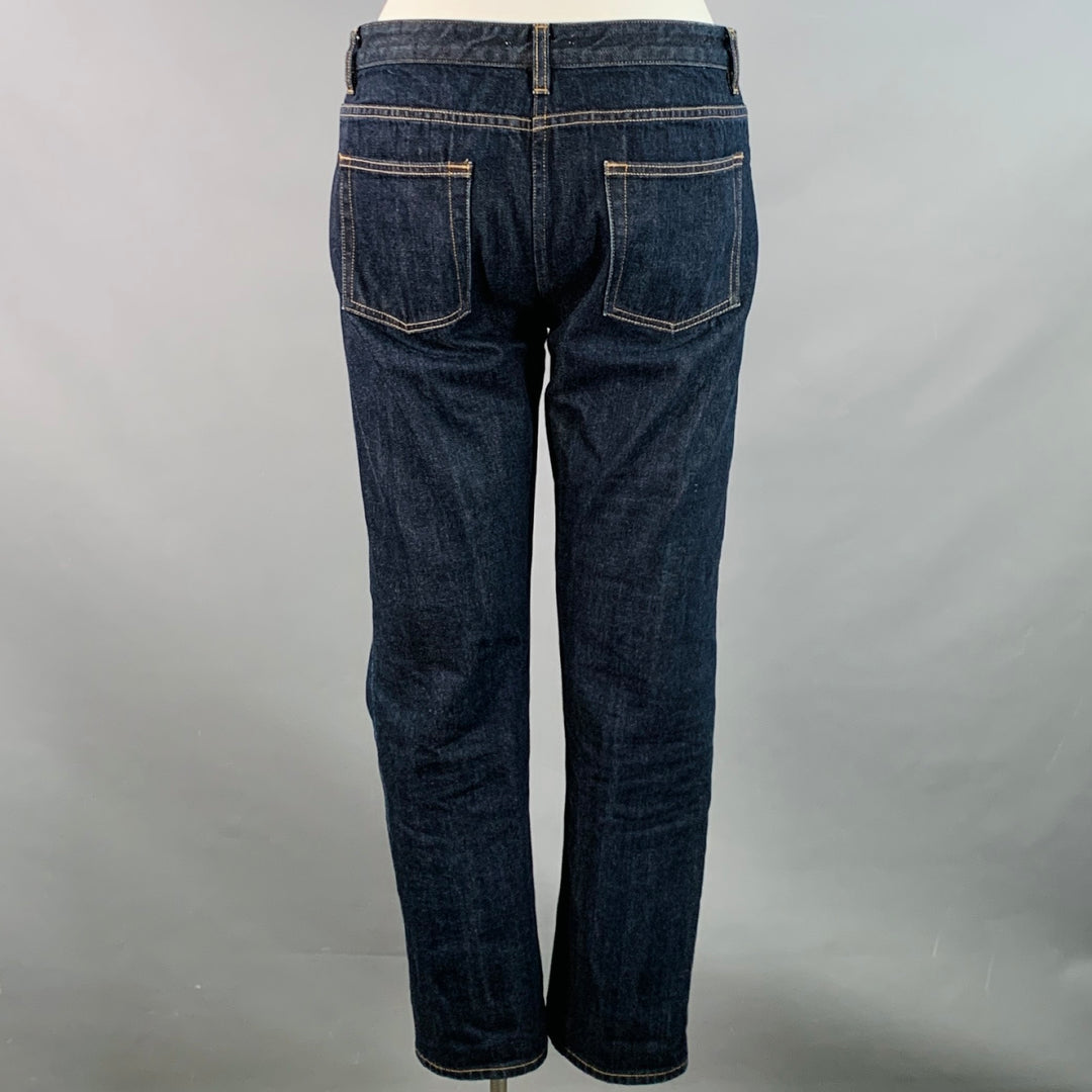 THE ROW Size 12 Blue Indigo Cotton Twill Contrast Stitch Tapered Selvedge Jeans