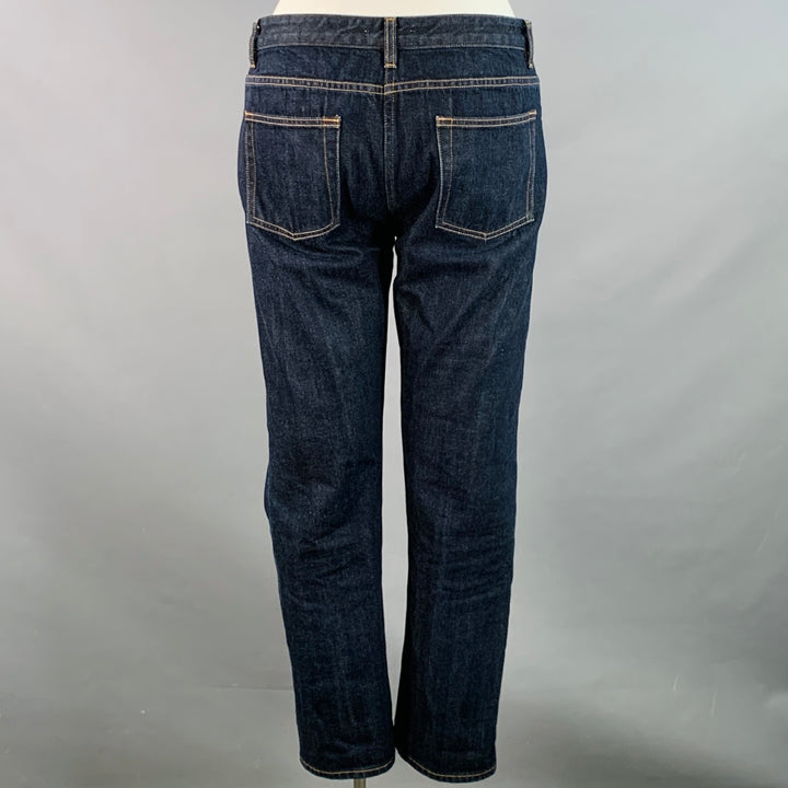 THE ROW Size 12 Blue Indigo Cotton Twill Contrast Stitch Tapered Selvedge Jeans