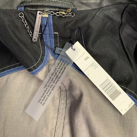 ELIE TAHARI Size XXL Black Leather Button Up Coat