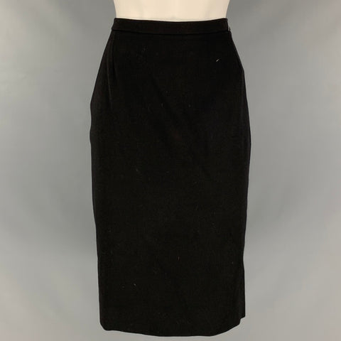 DONNA KARAN Size 8 Black Wool Lycra Pencil Mid-Calf Skirt