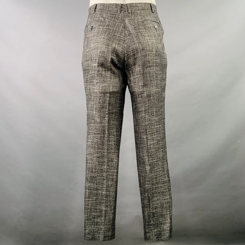 VERSACE COLLECTION Size 46 Black White Woven Bamboo Single Breasted Suit