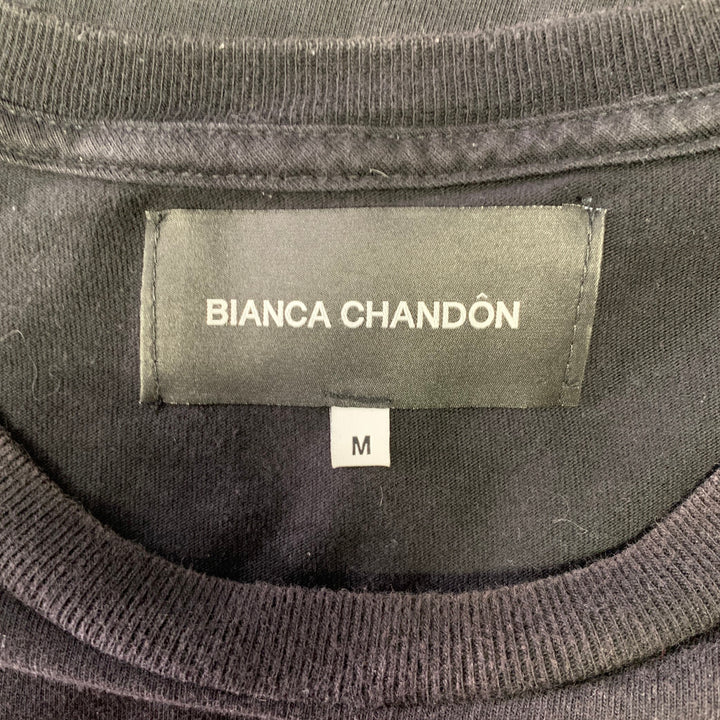 BIANCA CHANDON Size M Black Graphic Cotton Crew-Neck T-shirt