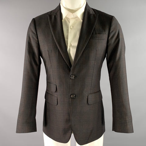 DSQUARED2 Size 38 Grey Brown Plaid Wool Peak Lapel Sport Coat