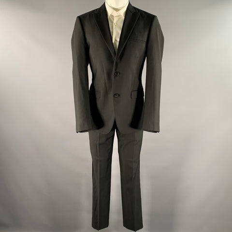CALVIN KLEIN Size 42 Black Wool Peak Lapel Tuxedo Suit