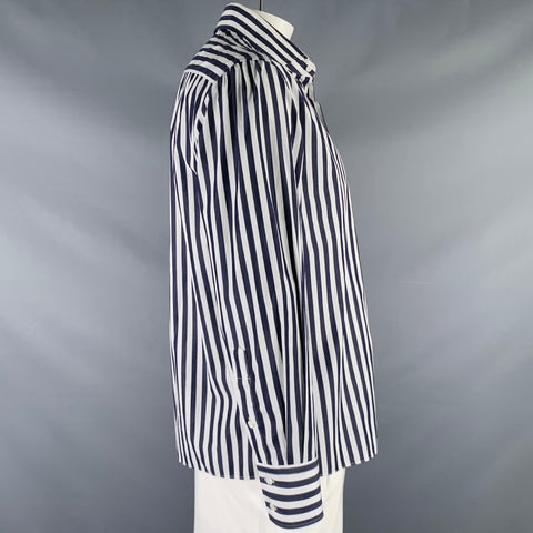 BRUNELLO CUCINELLI Size XXL Navy White Stripe Cotton Button Up Long Sleeve Shirt