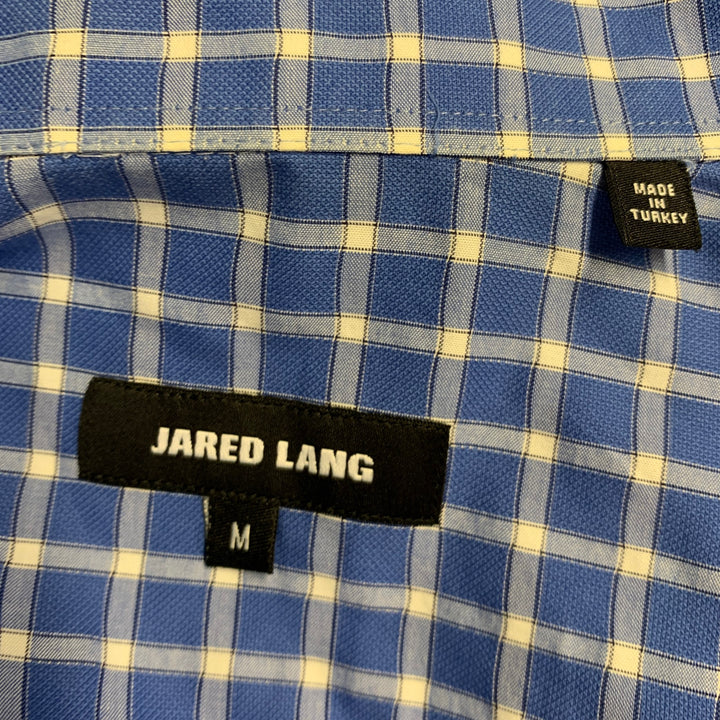 JARED LANG Size M Blue White Checkered Cotton Spread Collar Long Sleeve Shirt