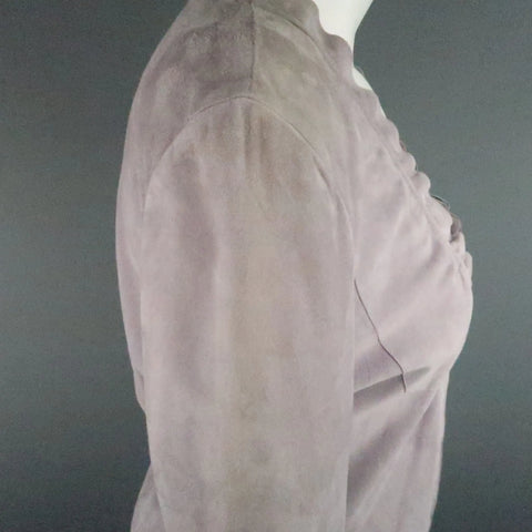 GIORGIO ARMANI Size 12 Lavender Suede Ruffle Trim Cardigan Jacket GIORGIO ARMANI