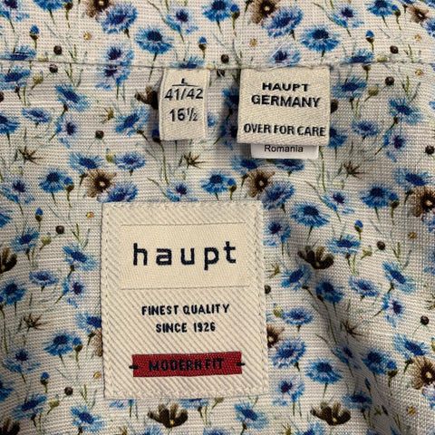 HAUPT Size L Grey Blue Floral Long Sleeve Shirt