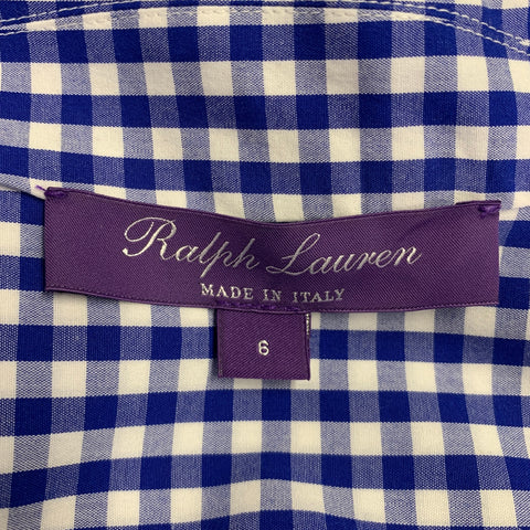 RALPH LAUREN Size 6 -Rivera- Blue White Cotton Gingham Long Sleeve Dress