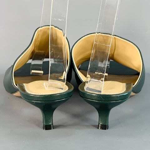 BOTTEGA VENETA Size 9.5 Green Leather Square Toe Kitten Heel Mules Sandals