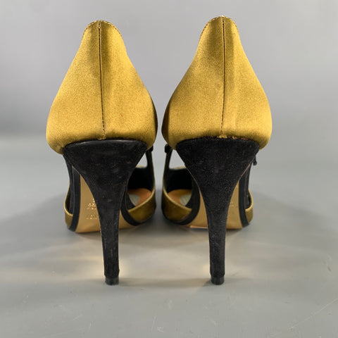 FENDI Size 7.5 Gold Black Satin Mary Jane Pumps
