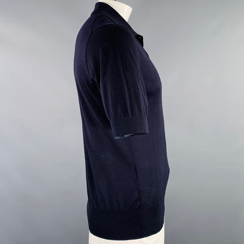 PRADA Size L Navy Knit Cotton Buttoned Polo