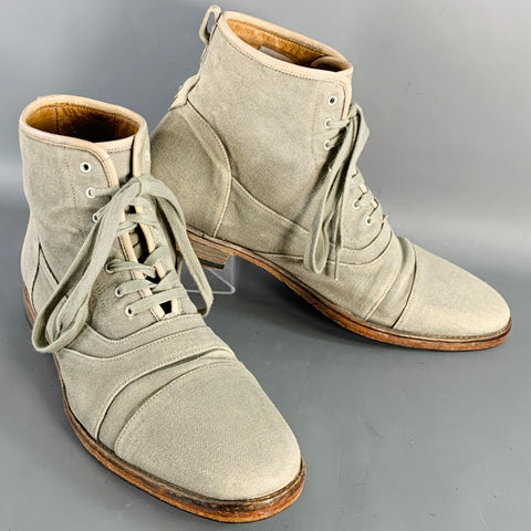 JOHN VARVATOS Size 10 Grey Canvas Cap Toe Lace-Up Ankle Boots
