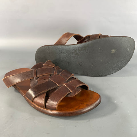 YVES SAINT LAURENT Size 11 Brown Woven Leather Flat Sandals