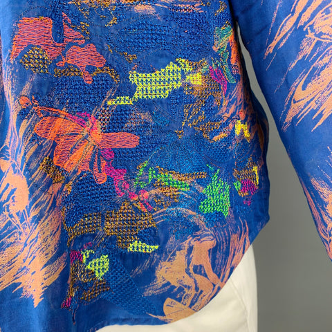 ROBERT GRAHAM Size L Blue Orange Hawaiian Print Cotton Long Sleeve Shirt