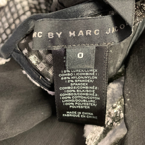 MARC JACOBS Size 0 Black Silver Silk Blend Jacquard Sleeveless Dress