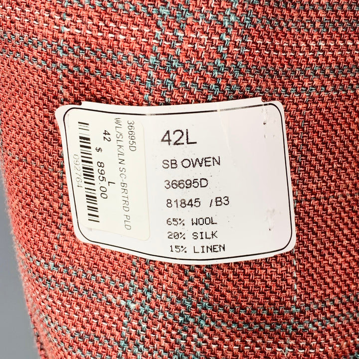 O'CONNELL'S Size 42 Long Blue & Raspberry Plaid Wool Linen Silk Sport Coat