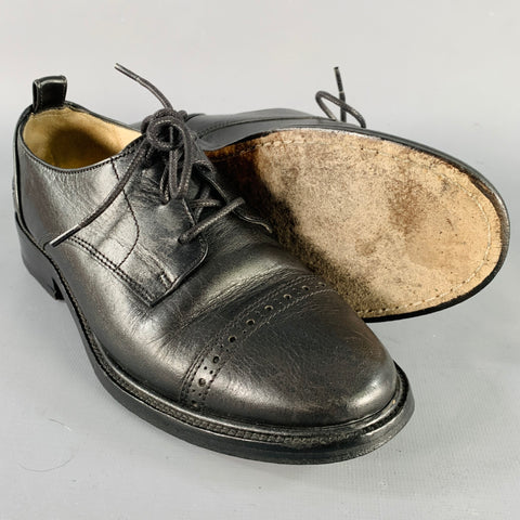 3.1 PHILLIP LIM Size 6 Black Textured Leather Cap Toe Lace-Up Derby Flats