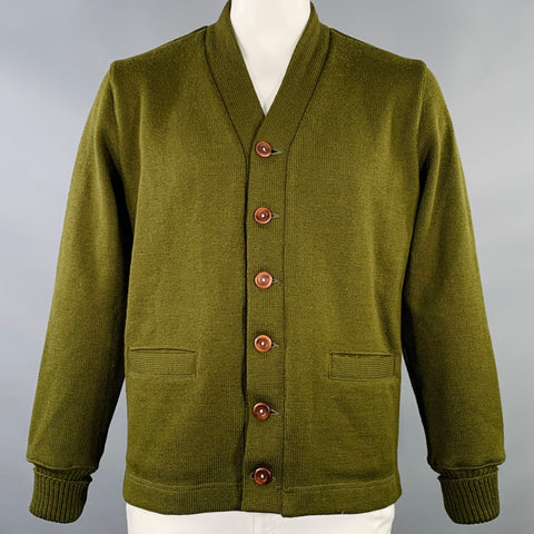 DEHEN 1920 Size XL Green Knit Wool Two Pockets Cardigan